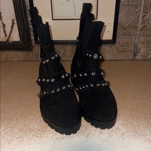 Karl Lagerfeld Black Ankle Boots with Silver Studs